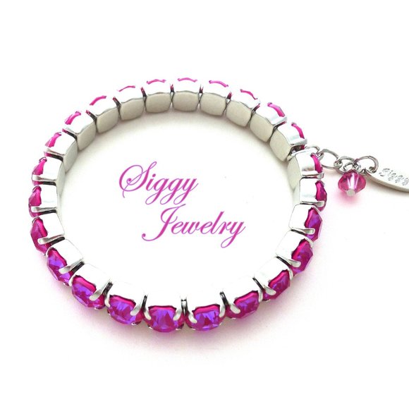 RASPBERRY SHIMMER Pink Crystal Stretch Bracelet, Made with Genuine 8mm Crystals - Picture 2 of 6